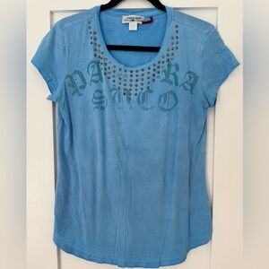 Parasuco Light Blue Studded Short Sleeve Tee Y2K BNWOT